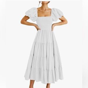 NWT PRETTYGARDEN Elegant White Puff Sleeve Dress